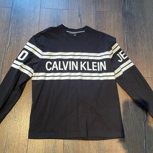 Calvin Klein Jeans Black Long Sleeve Tee with White Stripe Logo